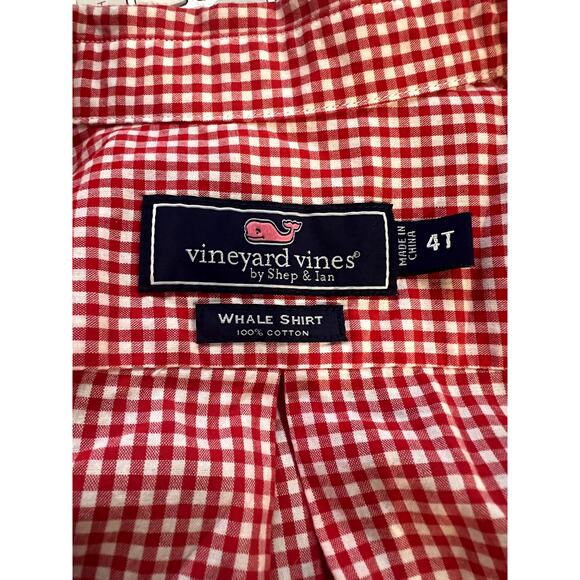 Vineyard Vines Performance Red Gingham Shirt Boys 4T Whale Button Down - Picture 8 of 8